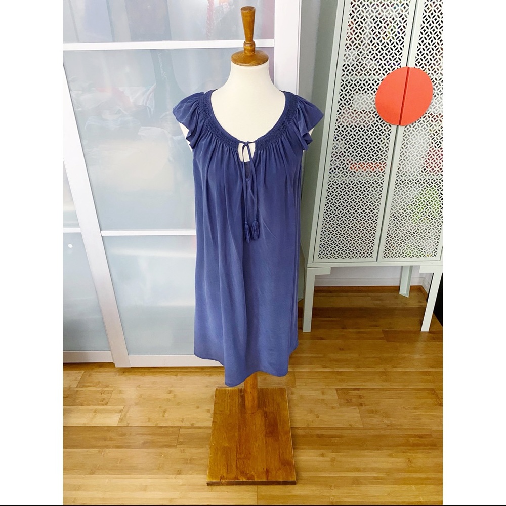 Joie Fayaline Washed Silk Shift Dress in Navy Blue
